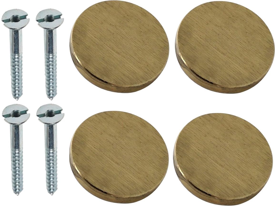 Merriway® BH08061 Lot De 4 Vis Pour Rétroviseur, Plaqué Zinc, 50 Mm Et Capuchon Plat En Laiton Satiné De 20 Mm