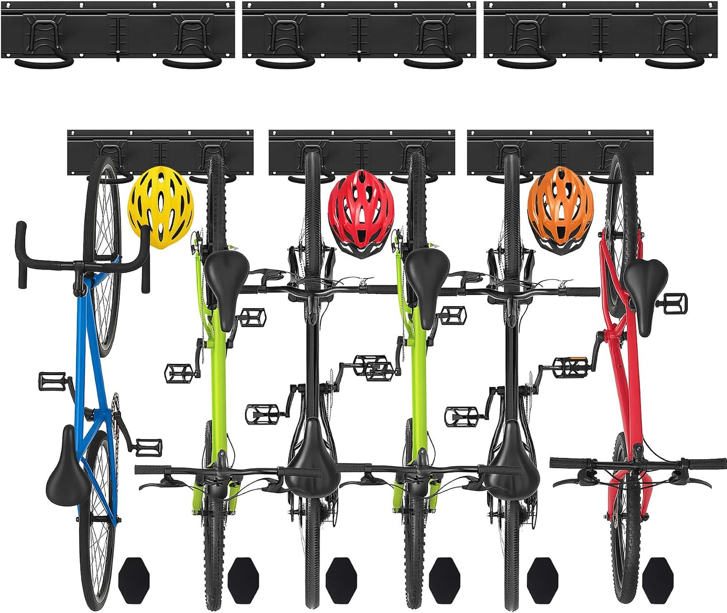 Vounot® Support Vélos Mural En Métal Pour 4 Vélos + 2 Casques Porte De Rangement Avec 4 Coussinets Silicone Anti Taches Crochet Fixation Robuste Pour Garage Cave Noir