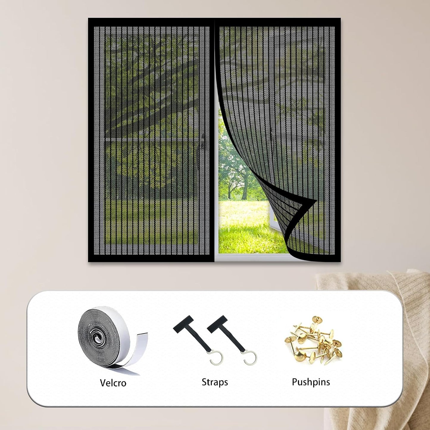 Diy Adjustable Magnetic Mosquito Net 93 X 73 Cm Adjustable Automatic Closing No Drilling For Windows Doors, White