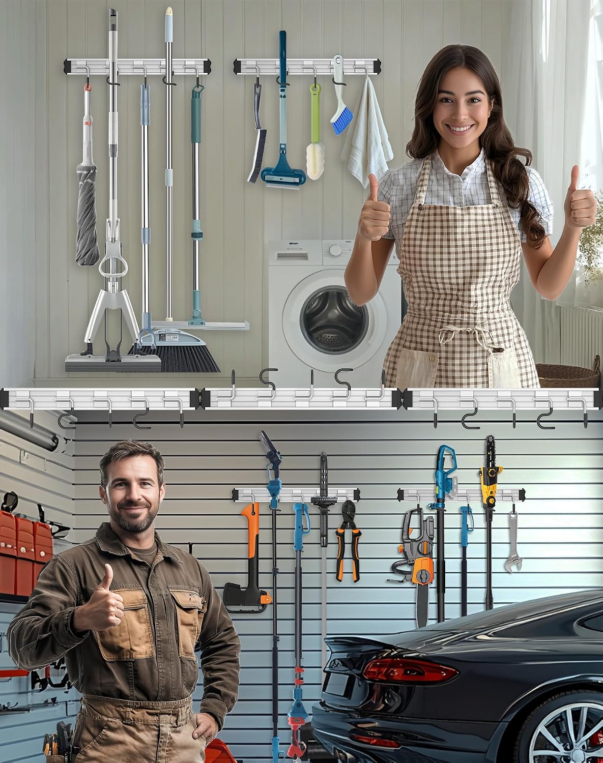Lot De 1 Support Mural Pour Balai Et Serpillère. Fabriqués En Alliage D'aluminium Robuste Dans Un Design élégant Et Moderne, Ces Supports Sont Parfaits Pour Organiser Votre Buanderie, Garage