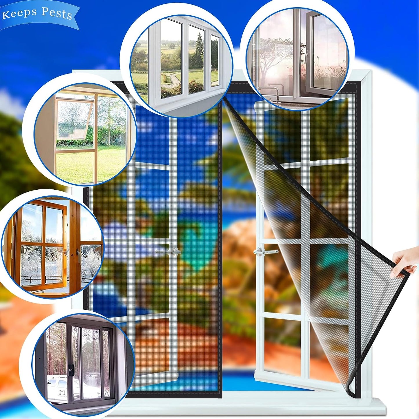 Magnetic Mosquito Net For Windows, 55 X 70 Cm Mesh Curtain, Magnetic Seal Top And Bottom With Automatic Closure, Keeps Fresh Air Inside Black
