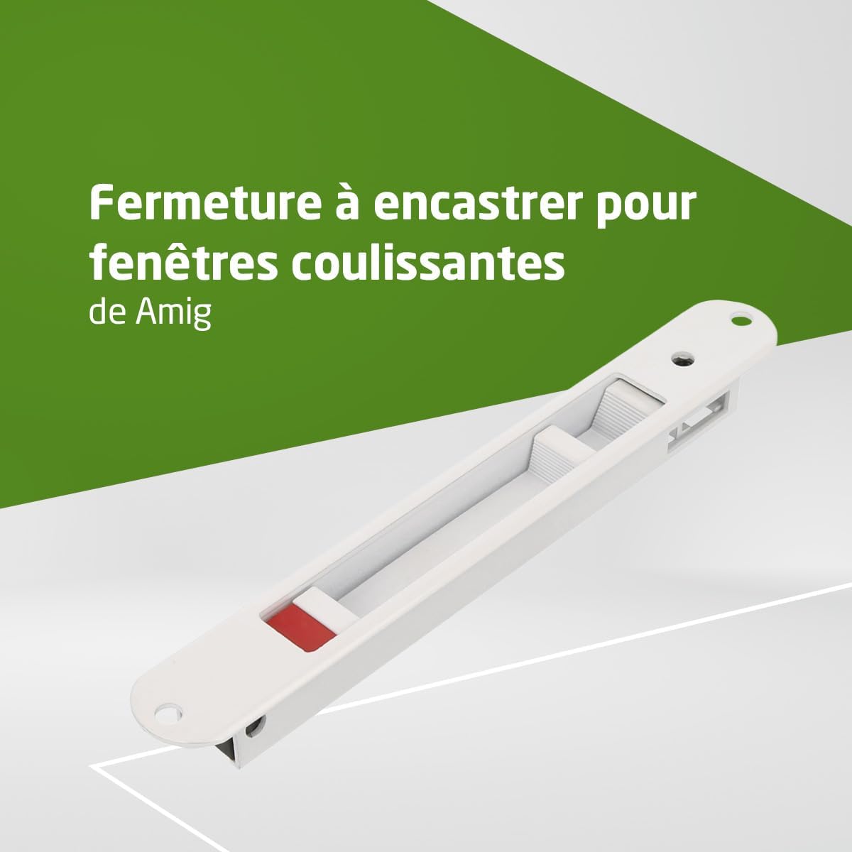  Amig - Recessed Lock For Aluminium Windows And Sliding Doors - Recessed Hook Lock - Dimensions: 174 X 23 Mm - Colour White - Rounded Edge - Installation With Screws