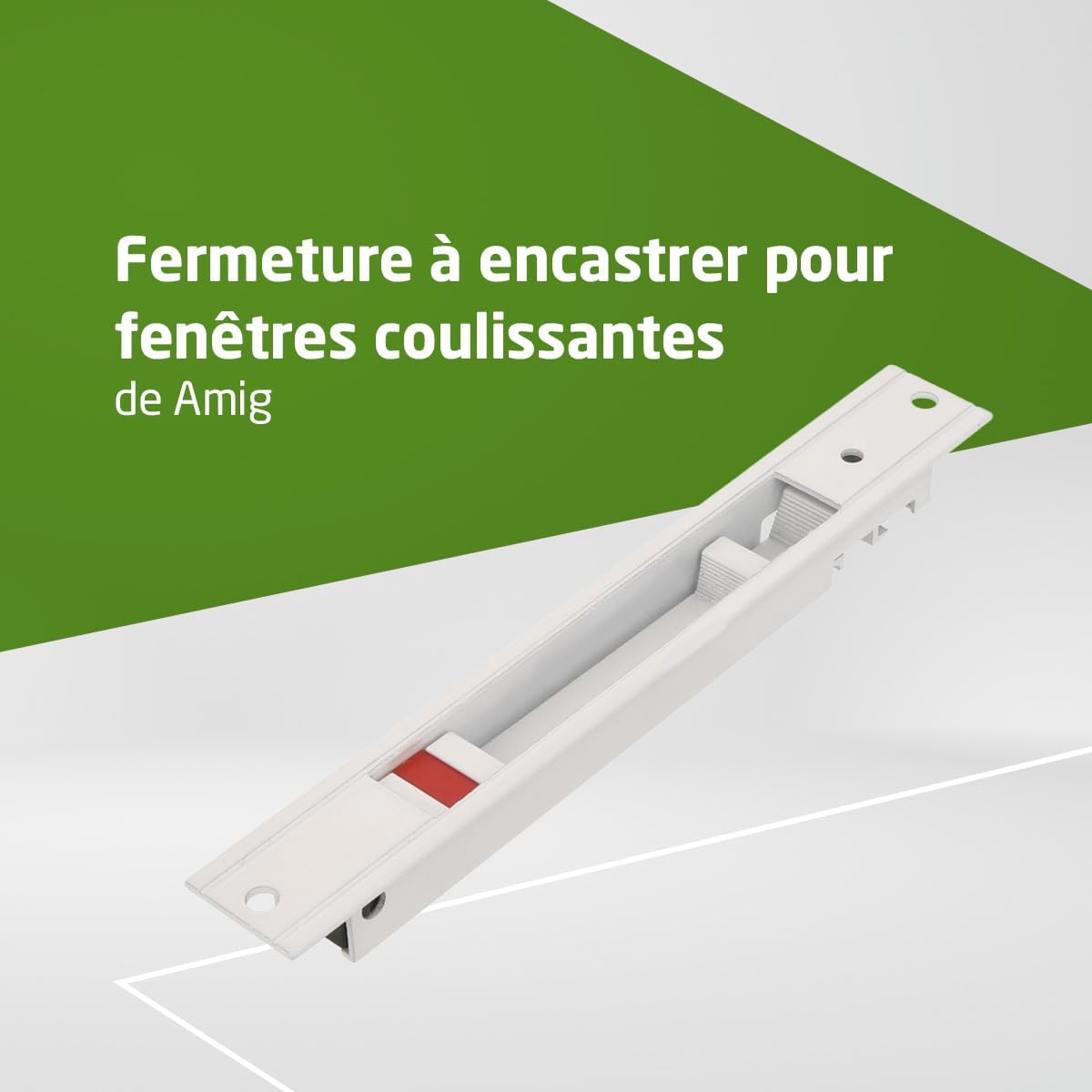 Amig - Recessed Lock For Windows And Sliding Doors In Aluminium - Recessed Hook Lock - Dimensions: 174 X 23 Mm - Colour White - Square Edge - Installation With Screws