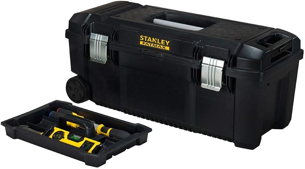  Stanley Fmst1-75761 Gamme Fatmax Boîte À Outils 28" Avec Roues/Poignée Télescopique - Structure Polypropylène - Haute Résistance - Porte-Outils Amovible Noir