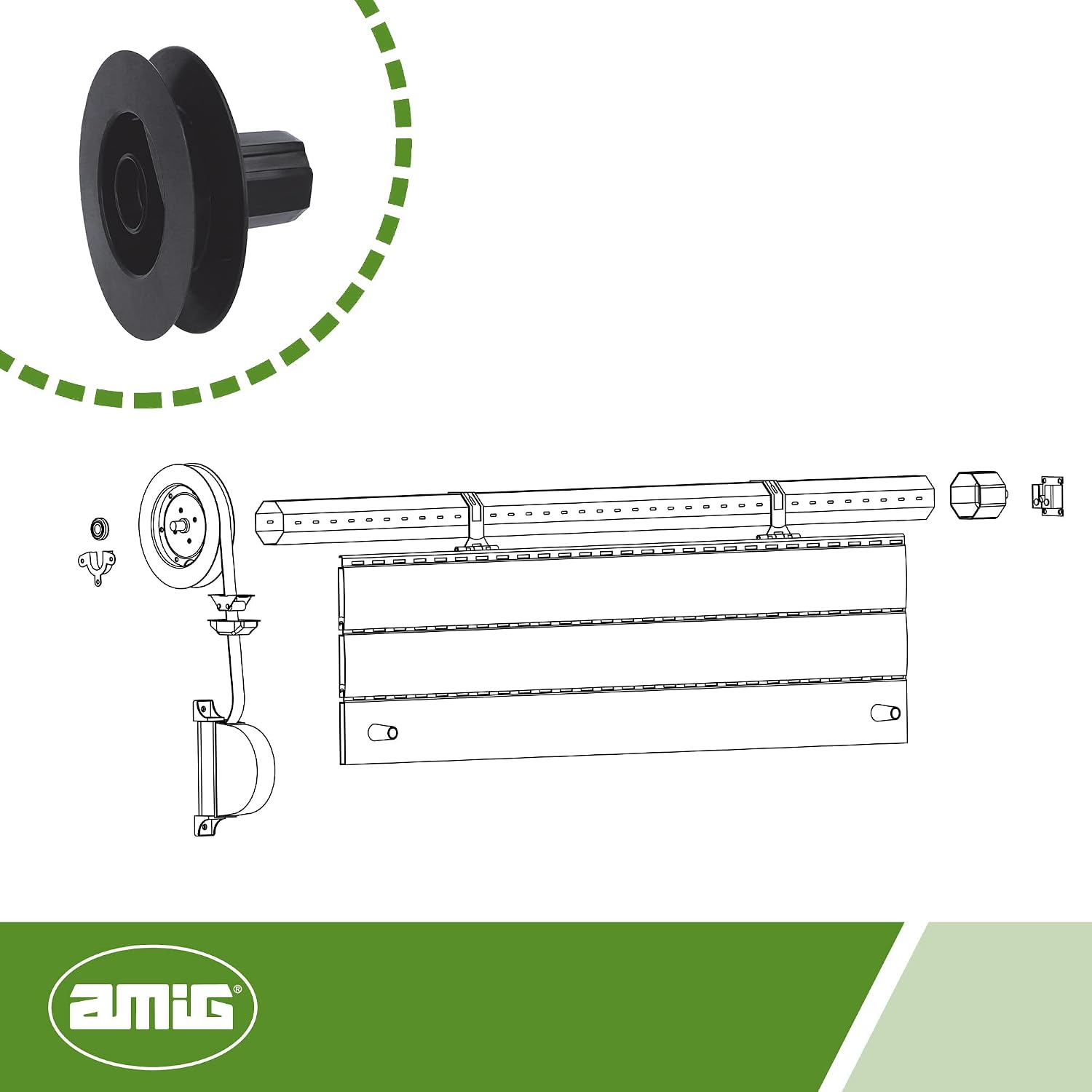  Amig - Poulie à Disque En Nylon Noir Pour Roulement D’axe De Volets Roulants - Pour Courroies De 18 Mm, Tubes De 42 Mm Et Châssis En Aluminium - Diamètre Ø140 Mm