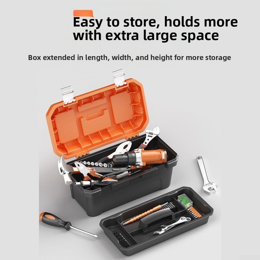  Boîte à Outils Double Couche Avec Nervures Renforcées Pour Le Rangement Et La Réparation Des Outils D'électricien, étui En Polypropylène Avec Bacs Pour Accessoires D'atelier à Domicile (48,3 Cm)