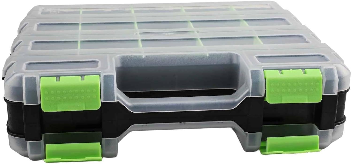  Entgoinggo Boîte De Rangement à Outils Double Face, Avec 34 Compartiments En Polypropylène, Avec Séparateurs Amovibles, Pour Vis, écrous, Boulons, Boîte Transparente, Avec Poignée, Pour Garage