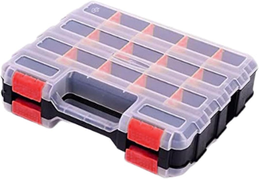  Boîte De Rangement Pour Petites Pièces, Boîte à Vis, Boîte D'assortiment, Conception Double Face Avec 34 Compartiments Personnalisables Pour Clous, Rouge