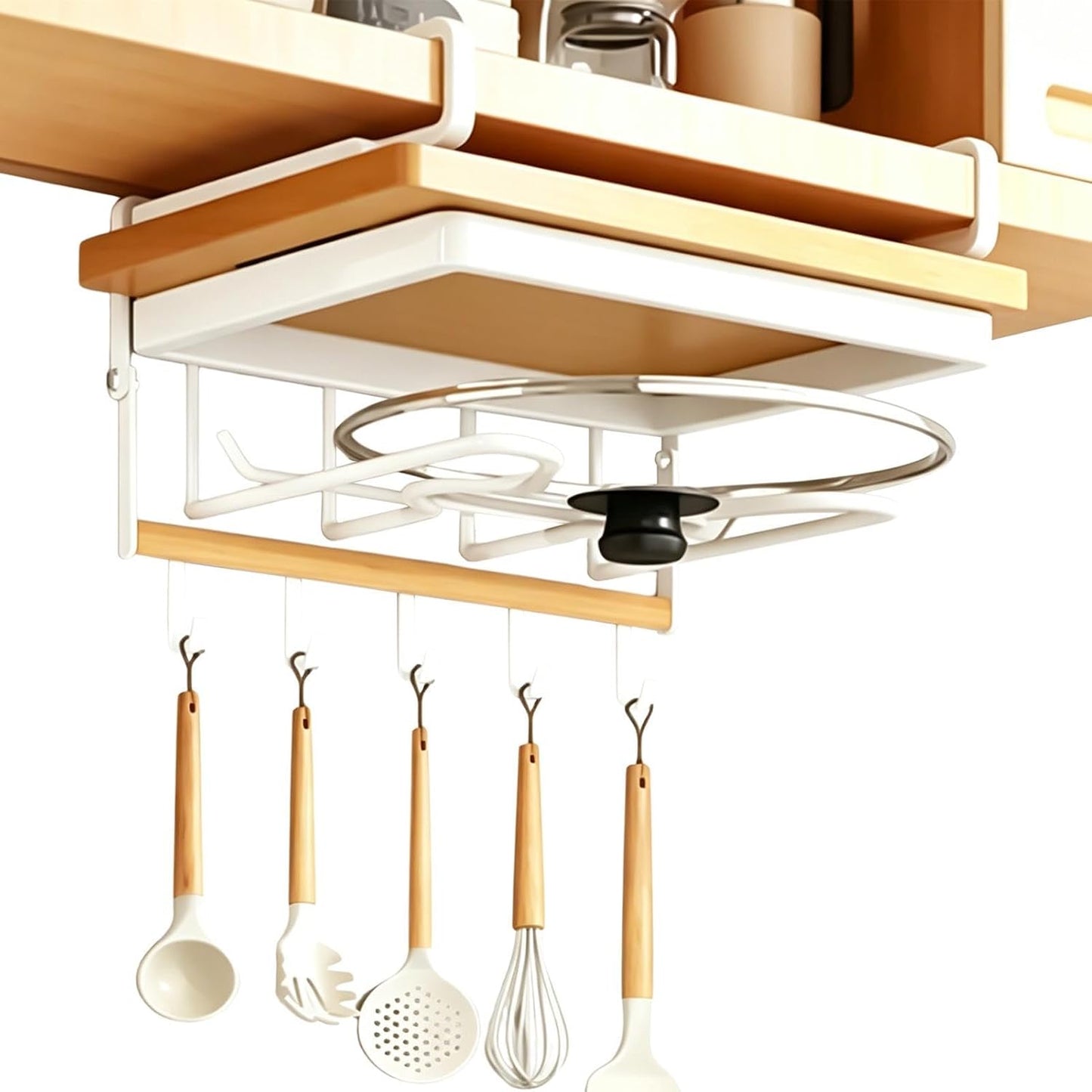  Rangement Sous Comptoir | Métal Sans Perçage Moderne Avec Crochets | Organisateur Sous Placard Support Planche à Découper,Pour Planche à Découper, Couvercle, Spatule, Louche, Torchon Et Maison,