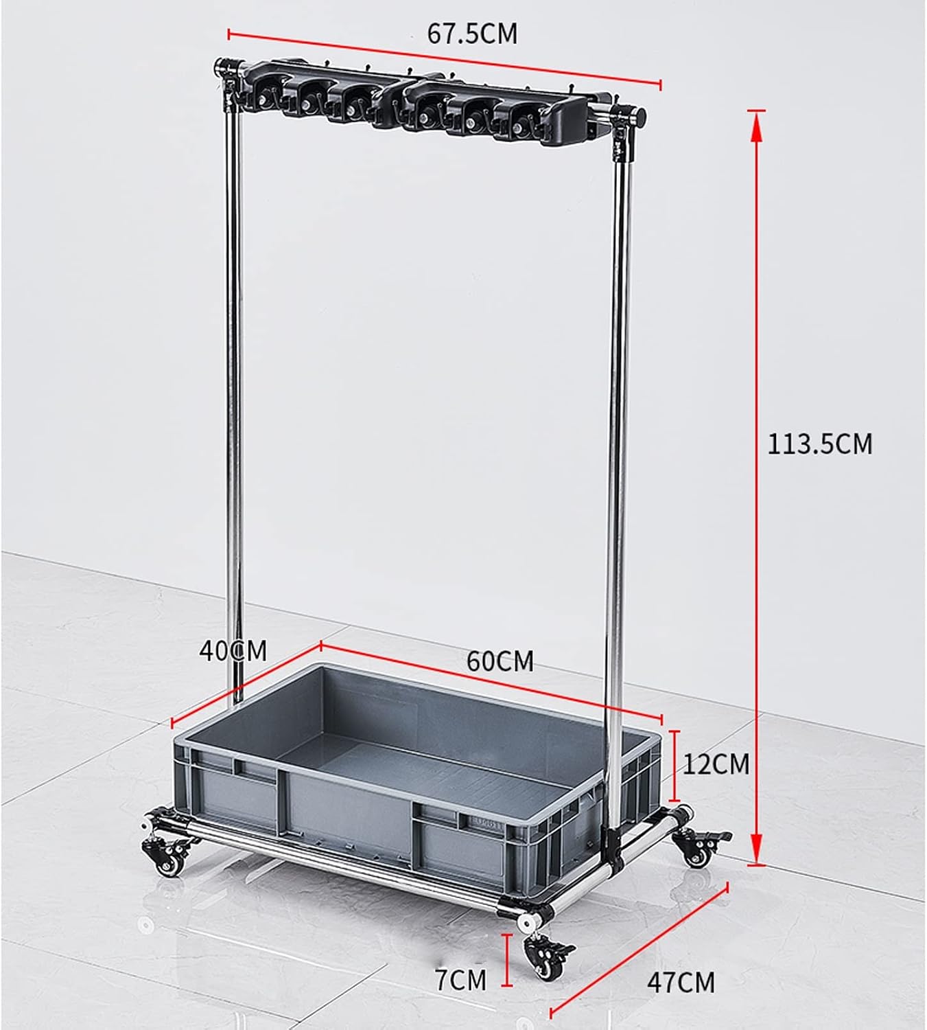 GENERIC Support De Balai à Franges Sur Pied, Chariot à Outils De Nettoyage, Support De Rangement Pour Outils De Jardin, Armoire De Rangement Mobile (Taille : 5 à 6)