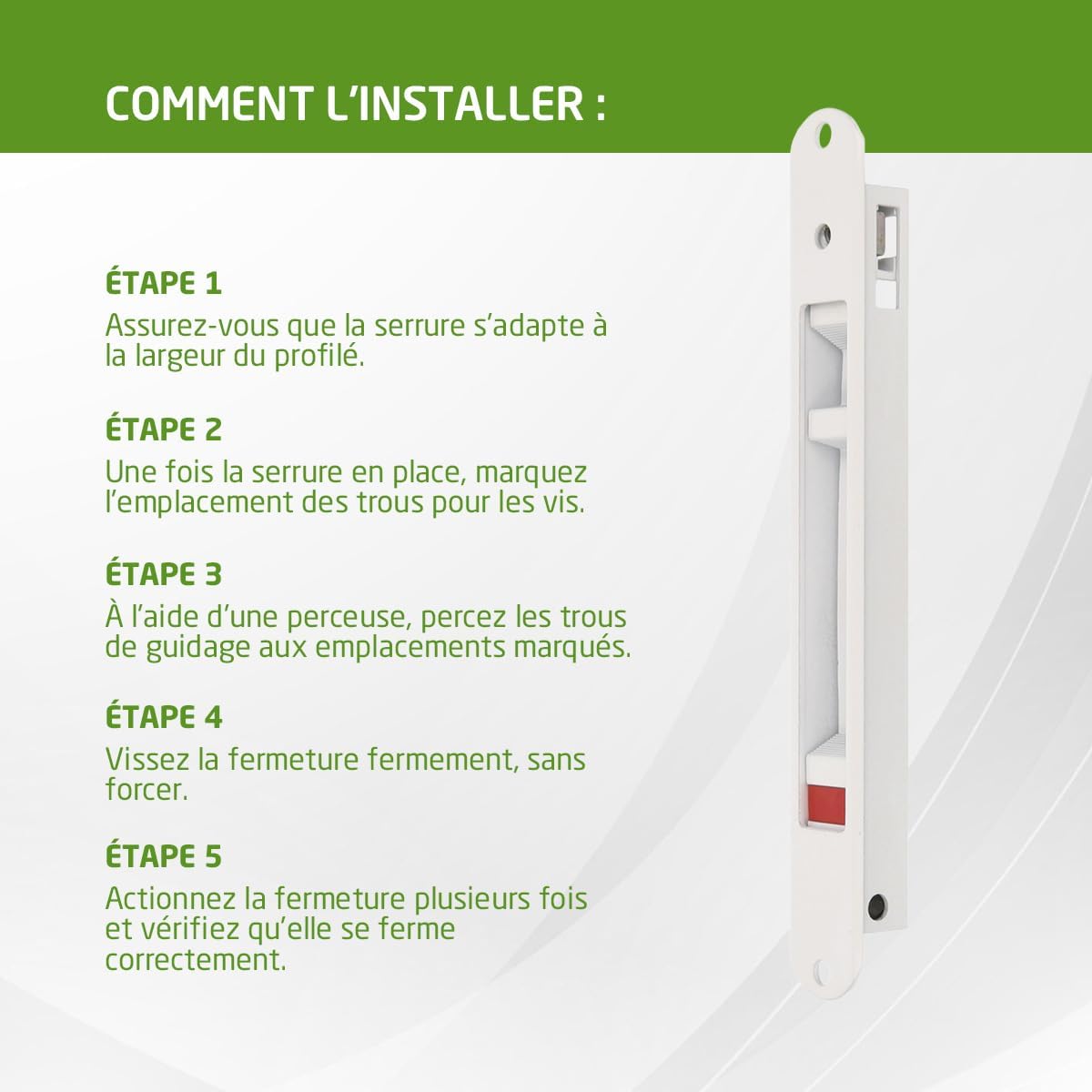  Amig - Recessed Lock For Aluminium Windows And Sliding Doors - Recessed Hook Lock - Dimensions: 174 X 23 Mm - Colour White - Rounded Edge - Installation With Screws