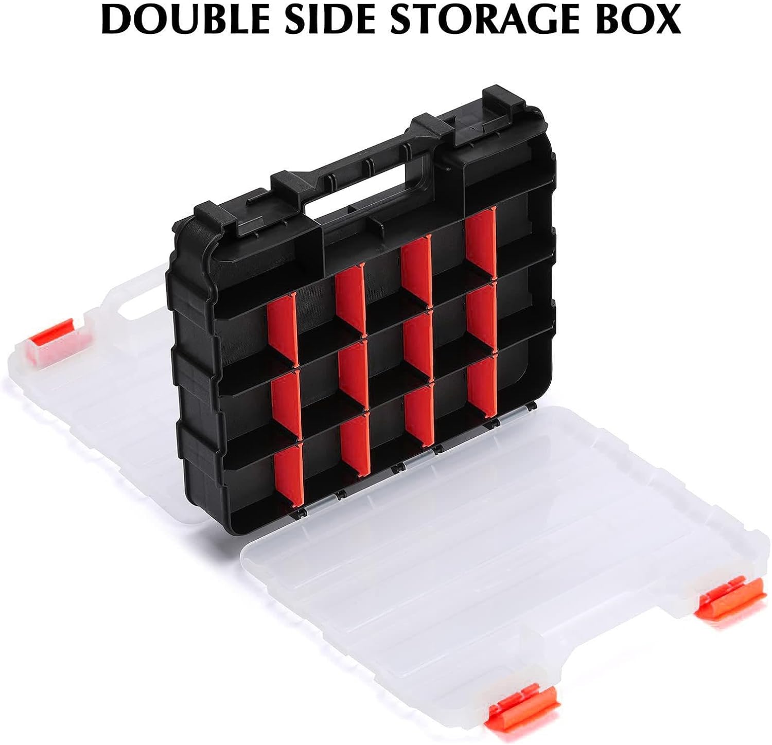  Boîte De Rangement Pour Petites Pièces, Boîte à Vis, Boîte D'assortiment, Conception Double Face Avec 34 Compartiments Personnalisables Pour Clous, Rouge