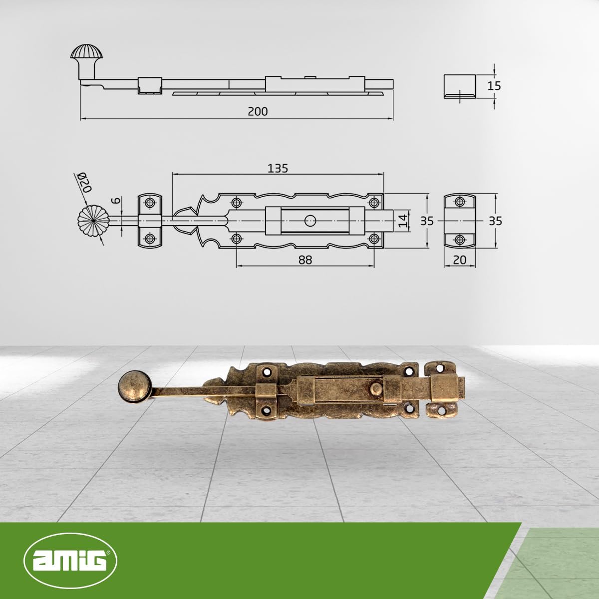  Amig - Loquet De Fenêtre - Modèle 411 - Acier Avec Tige En Zamak - 200 Mm - Largeur : 35 Mm - Idéal Pour Les Fenêtres