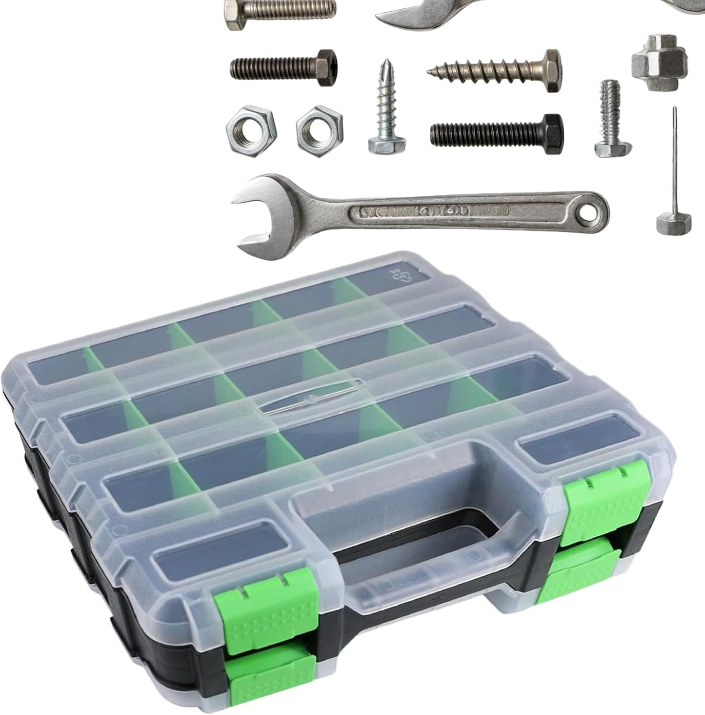 GENERIC Organiseur Portable Double Face, Boîte à Outils Transparente Pour Le Rangement Du Matériel Avec Construction PP, Idéale Pour La Maison, Le Garage, L'atelier, Le Stockage De Boulons, écrous, Forets