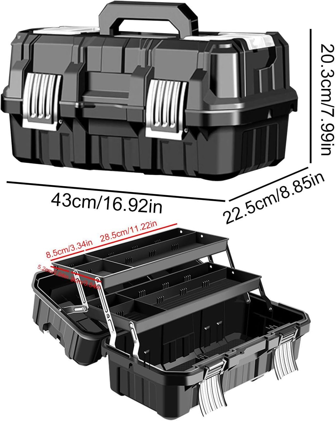  Boîte De Rangement Pour Outils, Organisateur D'outils Et De Rangement | Organiseur De Matériel étanche à 3 Couches | Solution De Rangement Multifonctionnelle De Grande Capacité Et Boucle En Acier