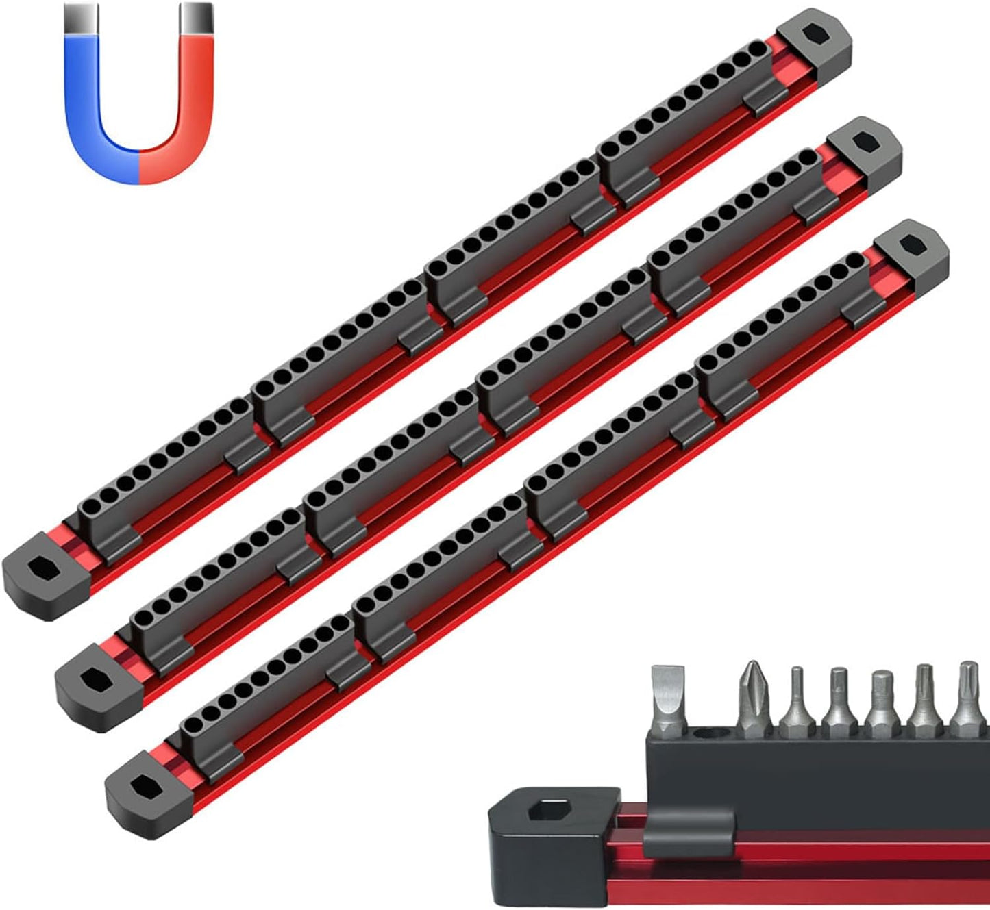 Générique Magnetic Drill Bit Organizer, 40-Slot Screwdriver Bit Storage, Wall-Mount Station, Space-Saving Tool Management, Crafted From Aluminum Alloy Materials, 16.15x1.18x1.06in