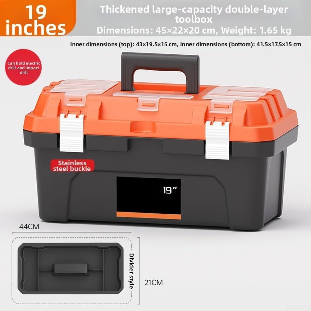  Boîte à Outils Double Couche Avec Structure Renforcée Et Bacs De Rangement Pour Ranger Les Outils Et Les Petites Pièces Dans Divers Environnements De Travail (48,3 Cm)