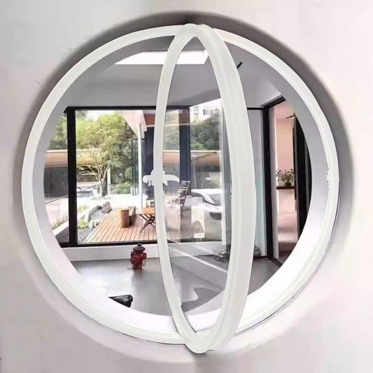  Round Rotating Window Aluminum Alloy Window Wall Mounted Tempered Glass Porthole With Handle Decorative Casement Window For Kitchen And Home, White 3.5cm/21.6"