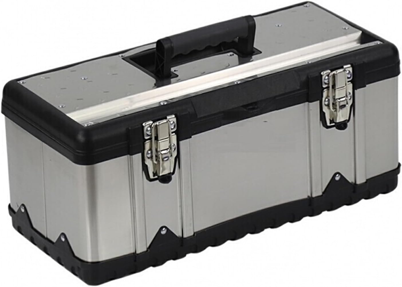  Coffret à Outils Boîte à Outils En Acier Inoxydable épais, Boîte De Rangement, Loquet Métal, Des Et Plateau Amovible, Poignée Antidérapante (4 Tailles)(Silver,Moyen)