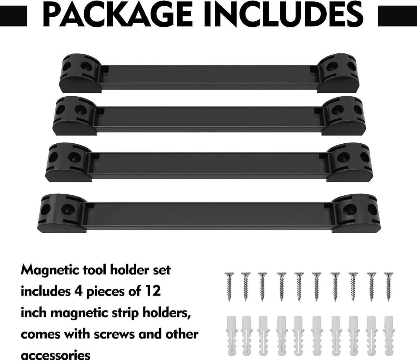  Lot De 4 Supports Magnétiques De 30,5 Cm, Barre Magnétique Avec Revêtement En PVC Pour Garage, Organisateur D'outils De Garage, Bande De Suspension, Support Magnétique Robuste, Facile à