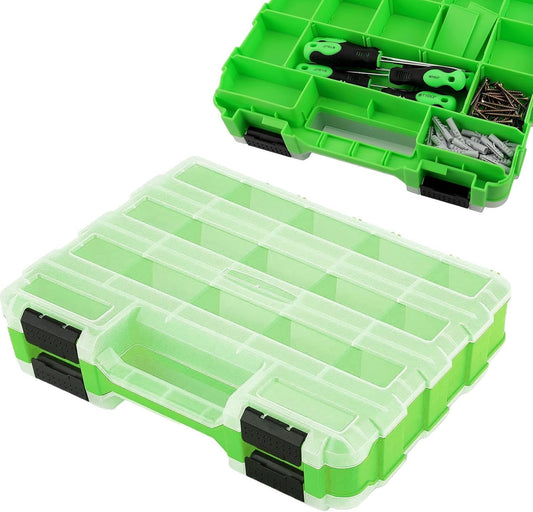 GENERIC Boîte à Outils Portable, étui De Rangement Double Face, Organiseur à 34 Compartiments Pour Petites Pièces, Porte-forets Transparent, Récipient De Matériel Avec Couvercle Sécurisé, Rangement De Perles