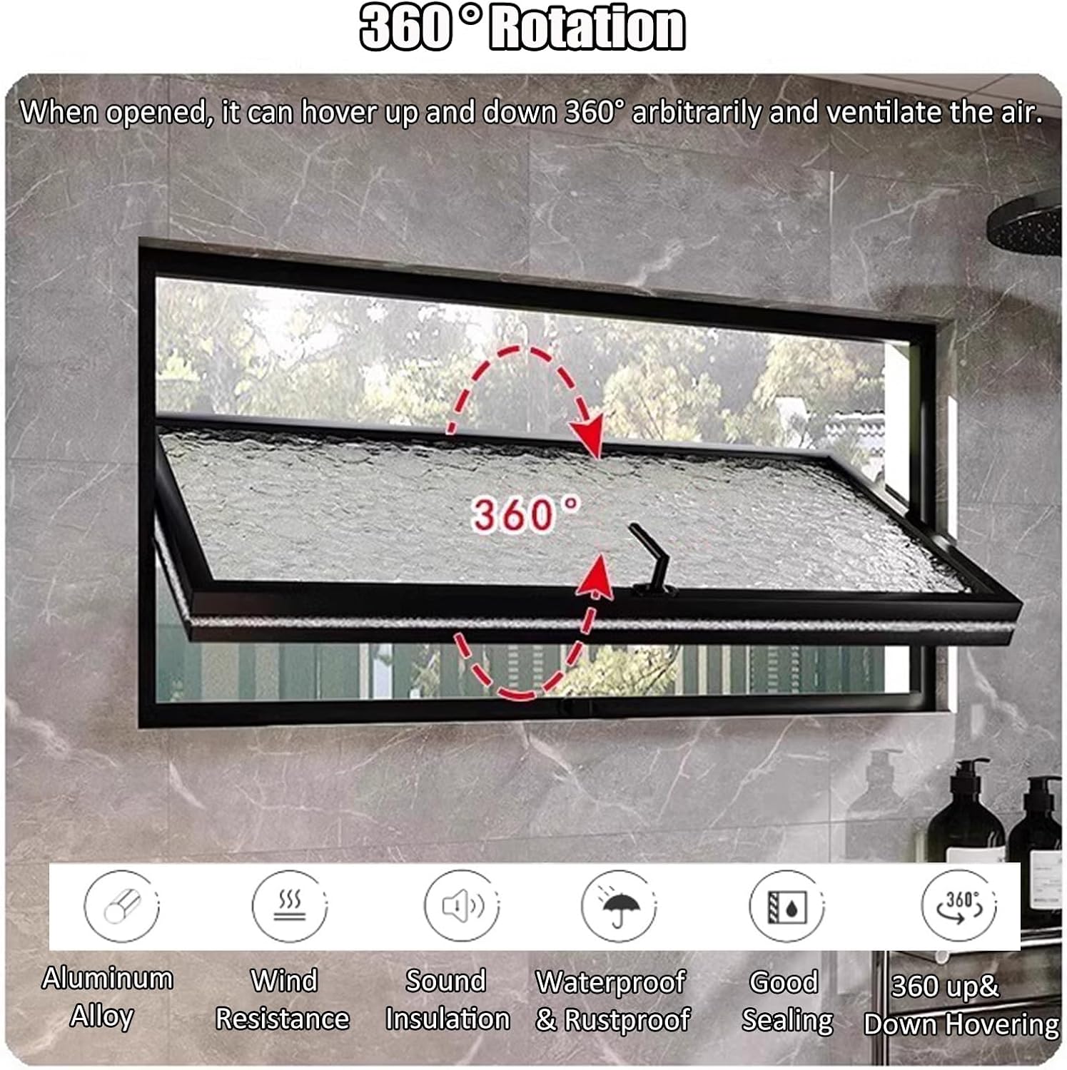  Rectangular Home Window, Ventilated Metal Frame Sliding Window Replacement, 360° Rotatable Tempered Glass Window For Basement, Garage, Bathroom (White, 50 X 30 Cm/19 Inches)