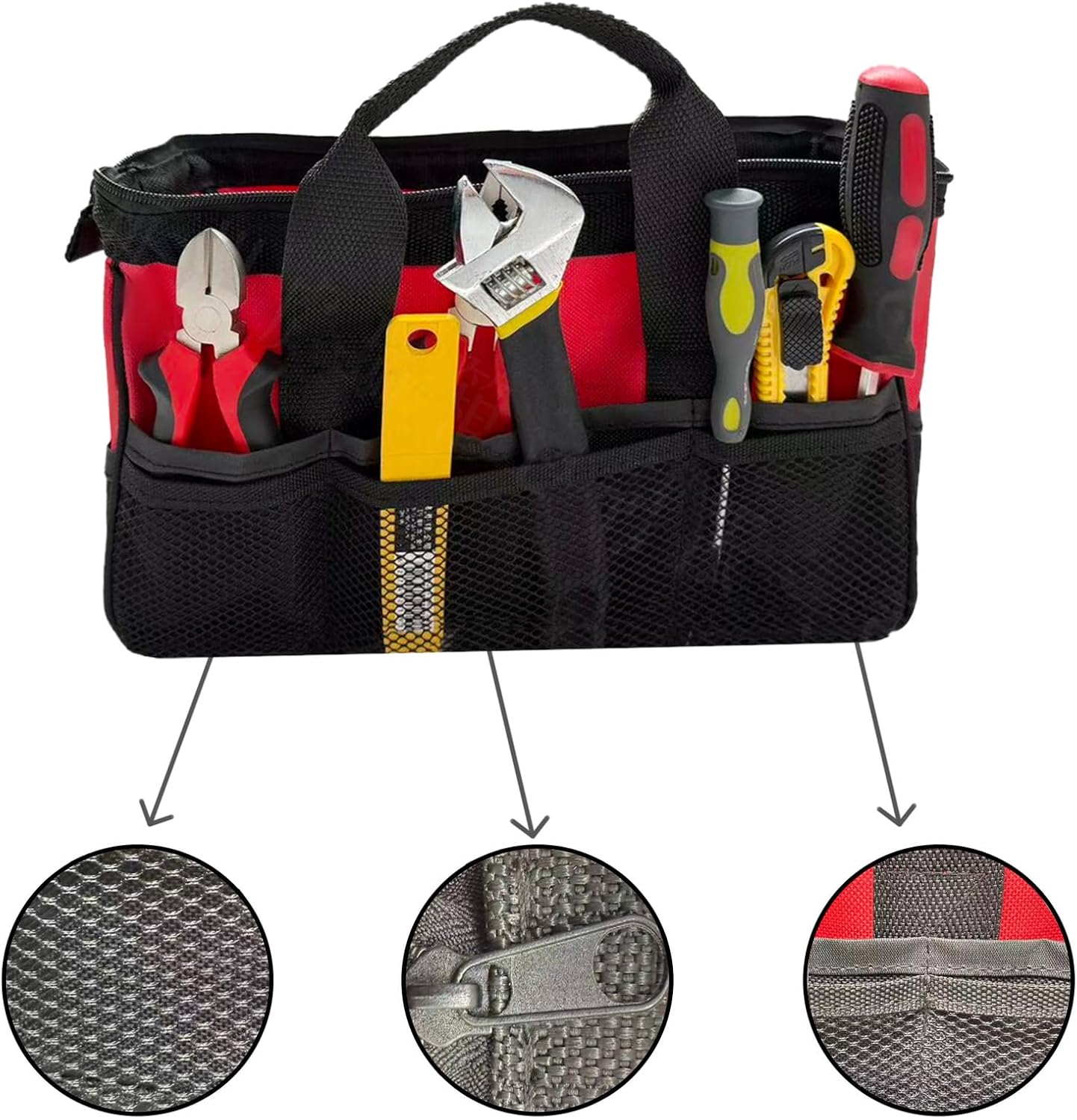  Sac De Rangement Pour Outils Industriels De Grande Capacité, Tissu Noir Renforcé, Bandoulière épaisse Pour Outils Professionnels