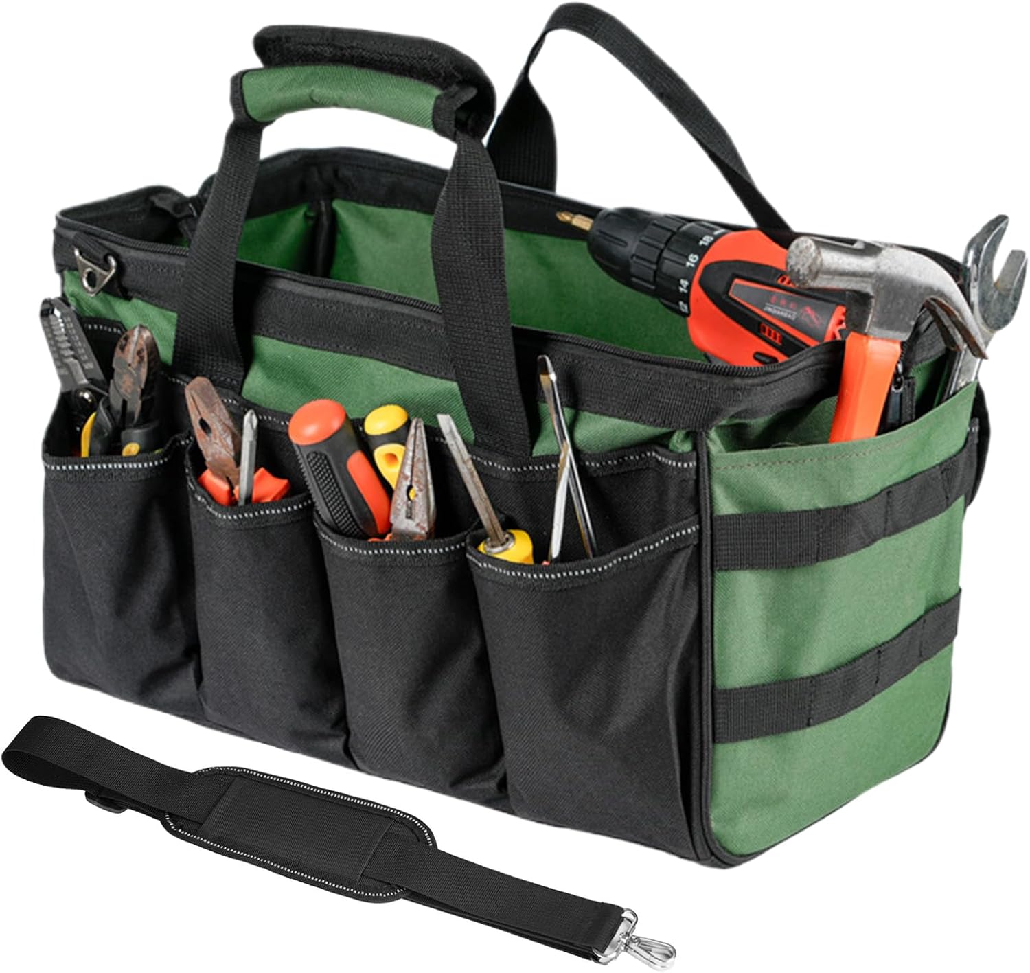  Sac De Stockage D'Outils - Porte-Outils Robuste Avec 16 Poches,Sac À Outils Zippé Avec Bretelle - Pour Hommes Père Mari Mécanicien Plombier Charpentier Garage Construction Réparation