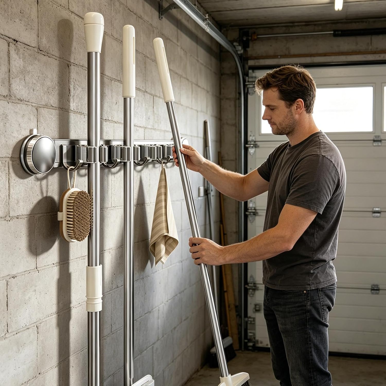 GENERIC Support Mural Pour Balai – Ventouse Robuste Et Antirouille – Pour Maison, Dortoir, Appartement, Chambre à Coucher, Salon, Salle De Bain