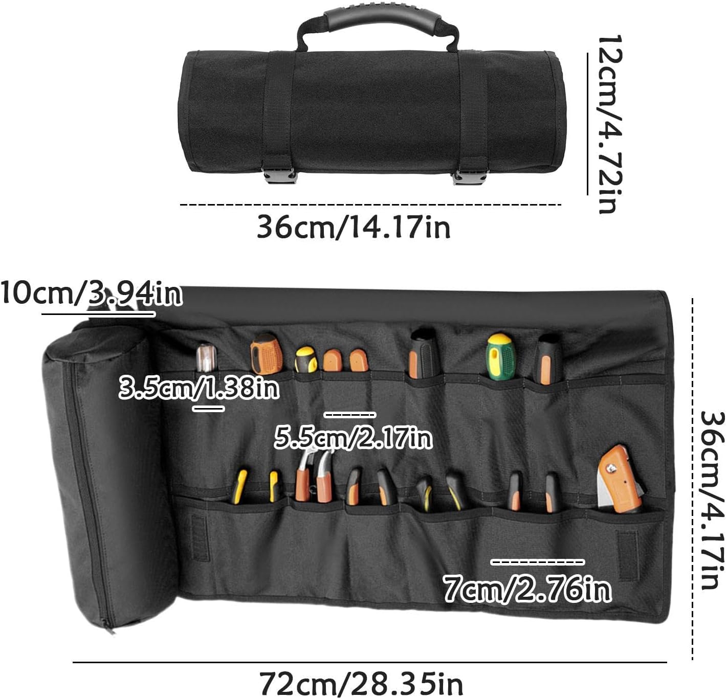  Sac à Outils Enroulable, Sac De Rangement Pliable Imperméable, étui De Transport épais Avec Poignée, Sac De Rangement En Tissu Oxford Résistant à L'usure, Organiseur Portable Multi-poches