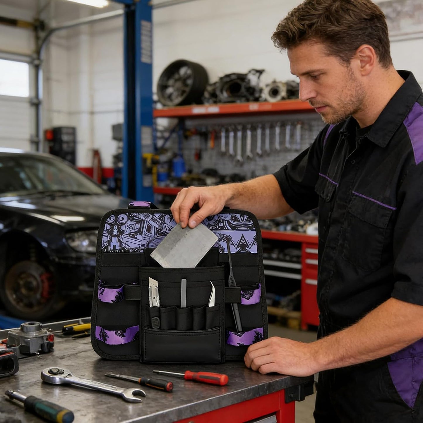 GENERIC Grand Sac à Outils, Organiseur De Voiture En Tissu Oxford, étui De Rangement De 45,7 X 30,5 Cm Avec Bandoulière, Sac Multi-poches Avec Poignées Renforcées, Porte-outils Robuste, équipement De