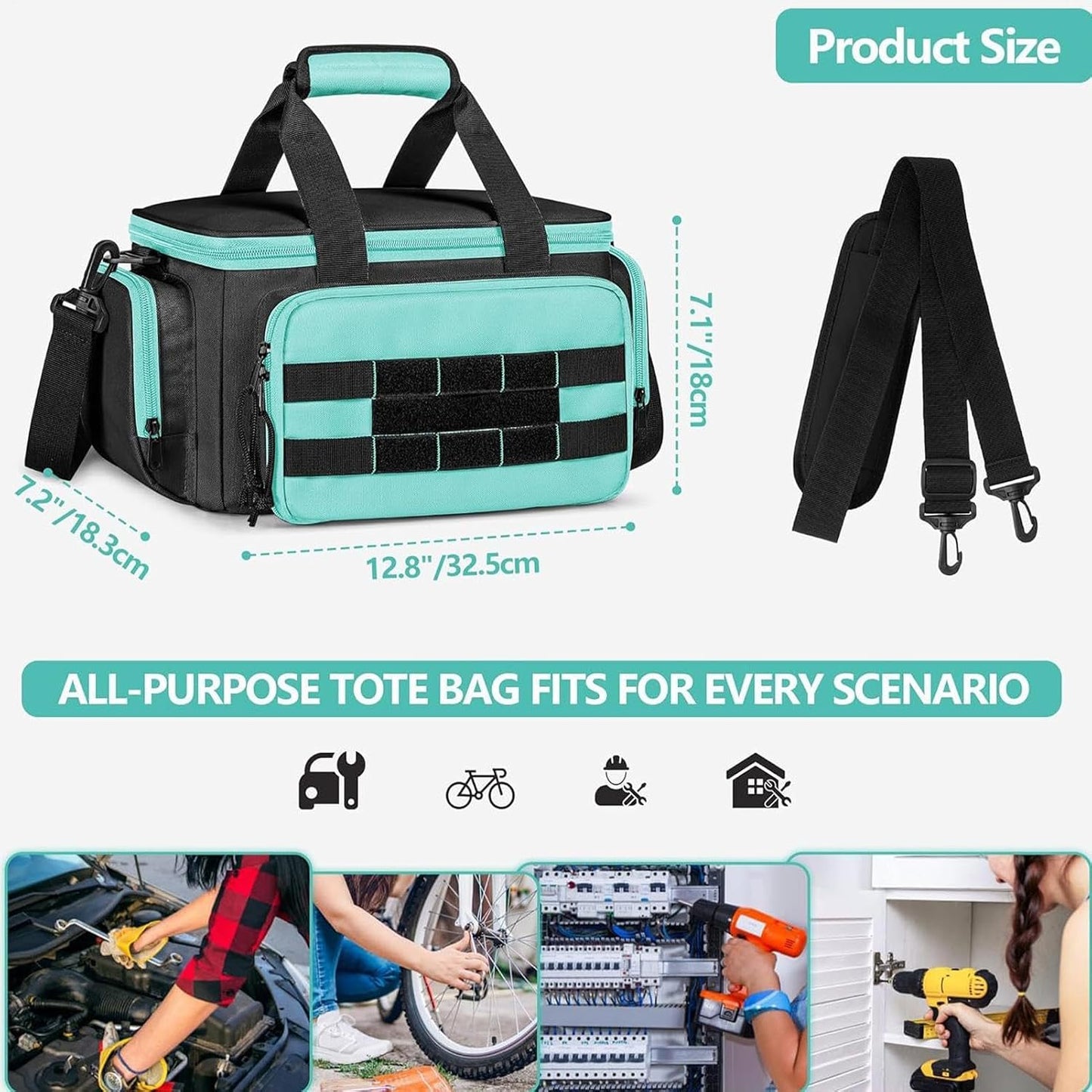 GENERIC Sac à Outils | Grand Sac à Outils Portable En Tissu Oxford – Pour La Construction, Le Camping, Les Voyages, L'université, Le Dortoir, Le Jardin, Le Travail, L'électricien, Le Charpentier