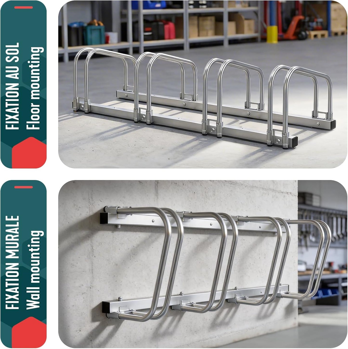  Vounot® Râtelier Vélo 4 Vélos Range Vélo Système Range Vélo Rangement Pour Vélo Support Pour Bicyclette Sol Ou Mural En Acier Revêtu Support De Rangement Vélo Jardin Ou Garage Râtelier Familial