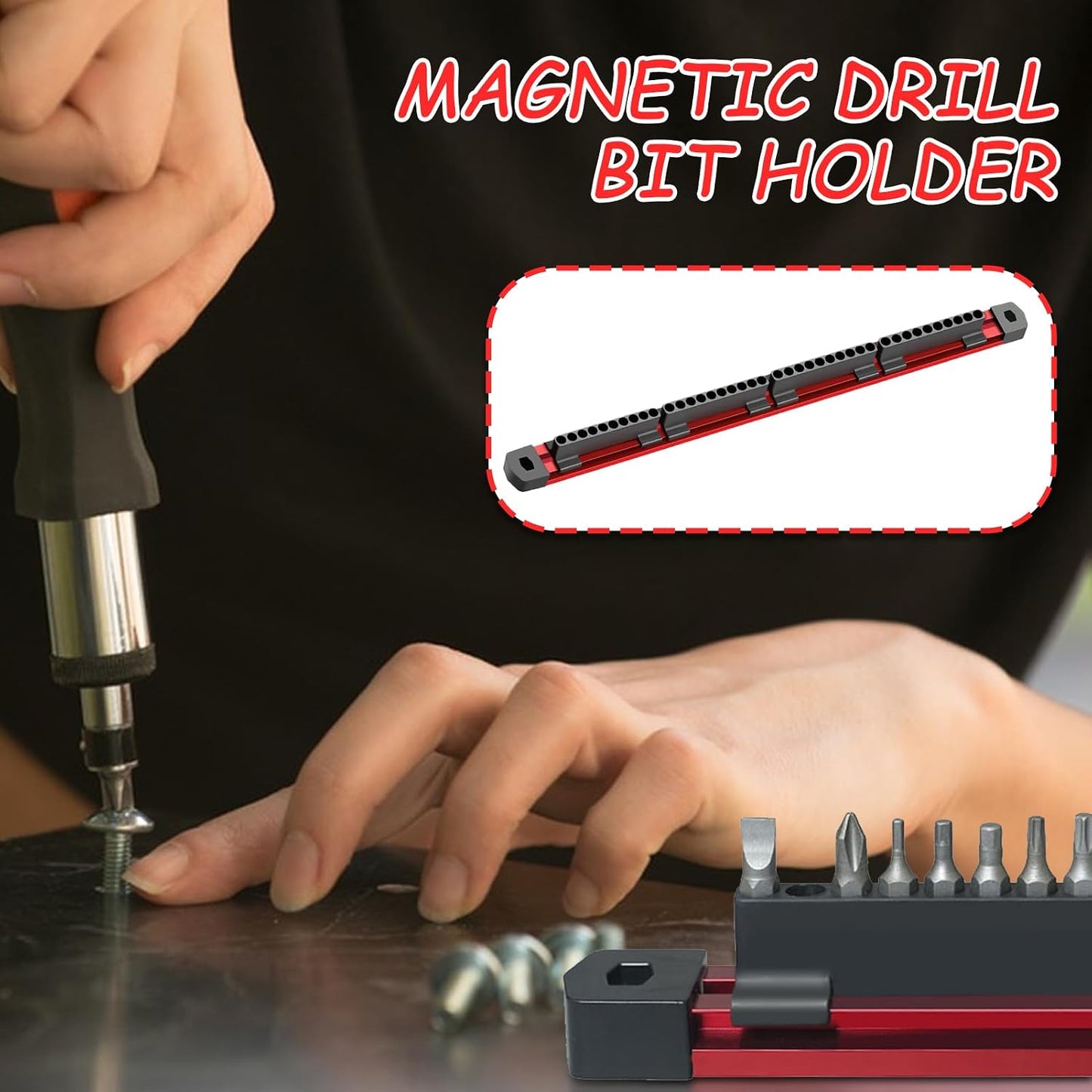 GENERIC Rangement Magnétique Pour Forets - Organiseur Mural à 40 Emplacements Pour Outils électriques - Organiseur De Douilles Magnétiques Pour électriciens, Réparation Automobile, Travail Du Bois, Garage