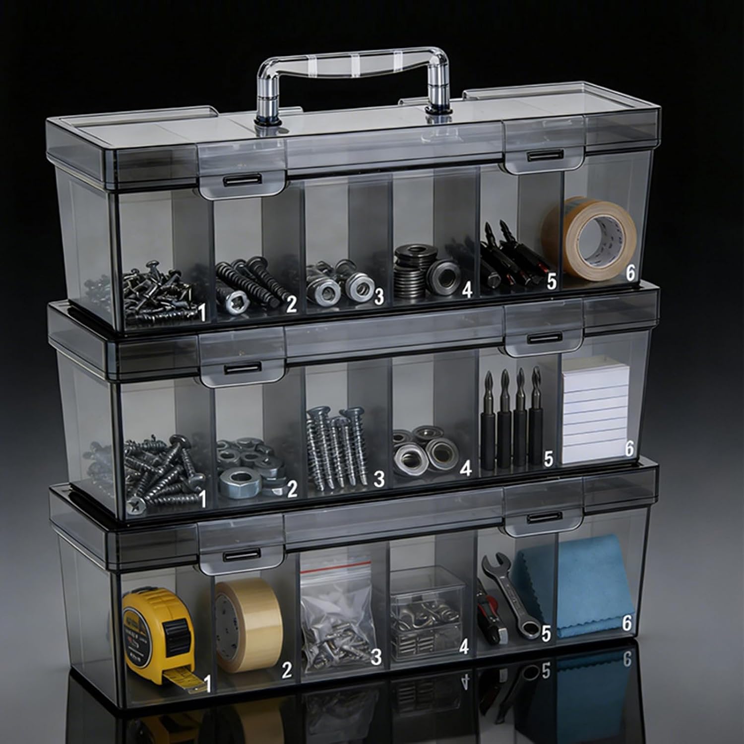  Boîte De Rangement Portable Avec Libération Statique Pour Petits Articles De Matériel, Design Transparent Et Matériaux Robustes. Organisateur De Pièces Transparentes