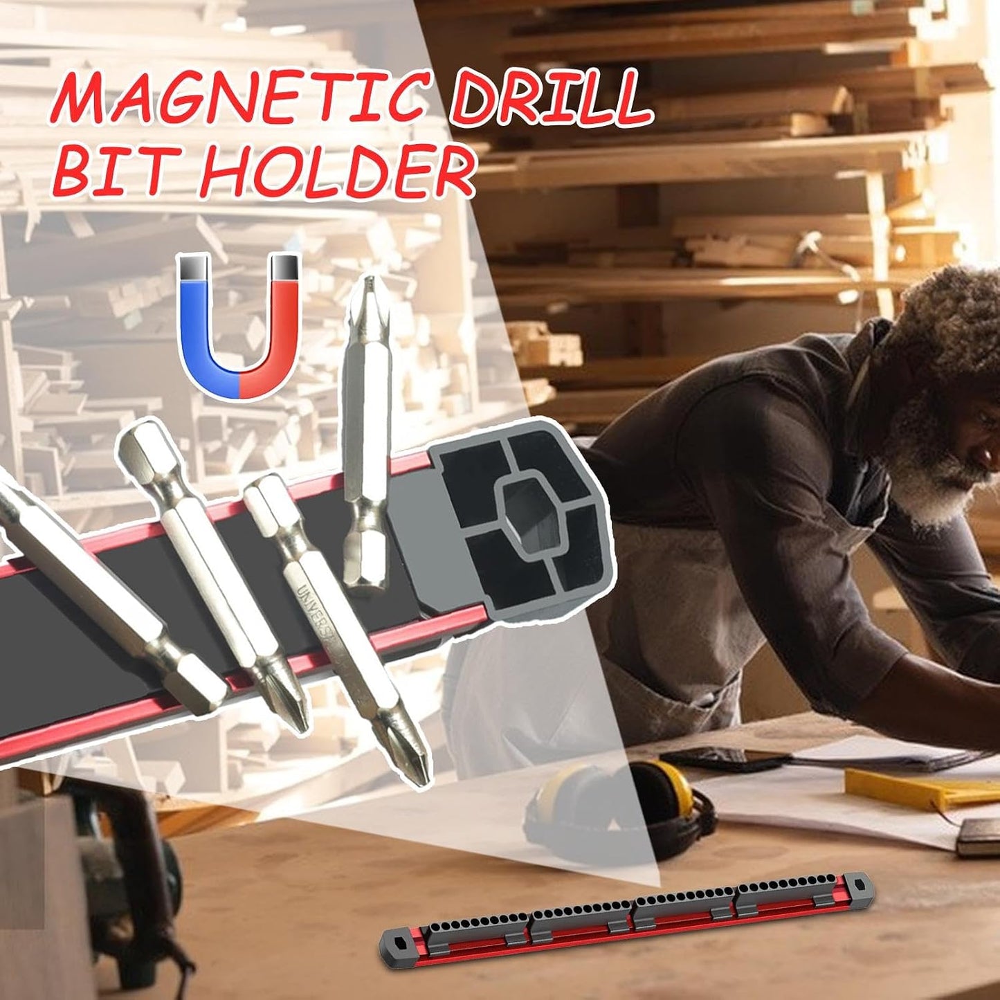 GENERIC Support Magnétique Pour Embouts De Tournevis, Support Mural à 40 Emplacements, En Alliage D'aluminium, Organisateur De Douilles Magnétique, Station De Positionnement Pour Outils électriques Pour Le
