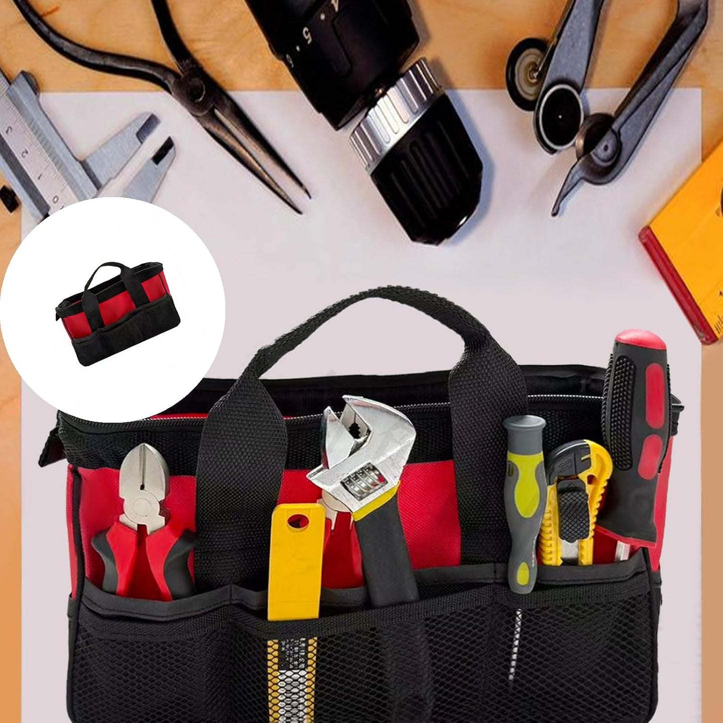  Sac De Rangement Pour Outils Industriels De Grande Capacité, Tissu Noir Renforcé, Bandoulière épaisse Pour Outils Professionnels