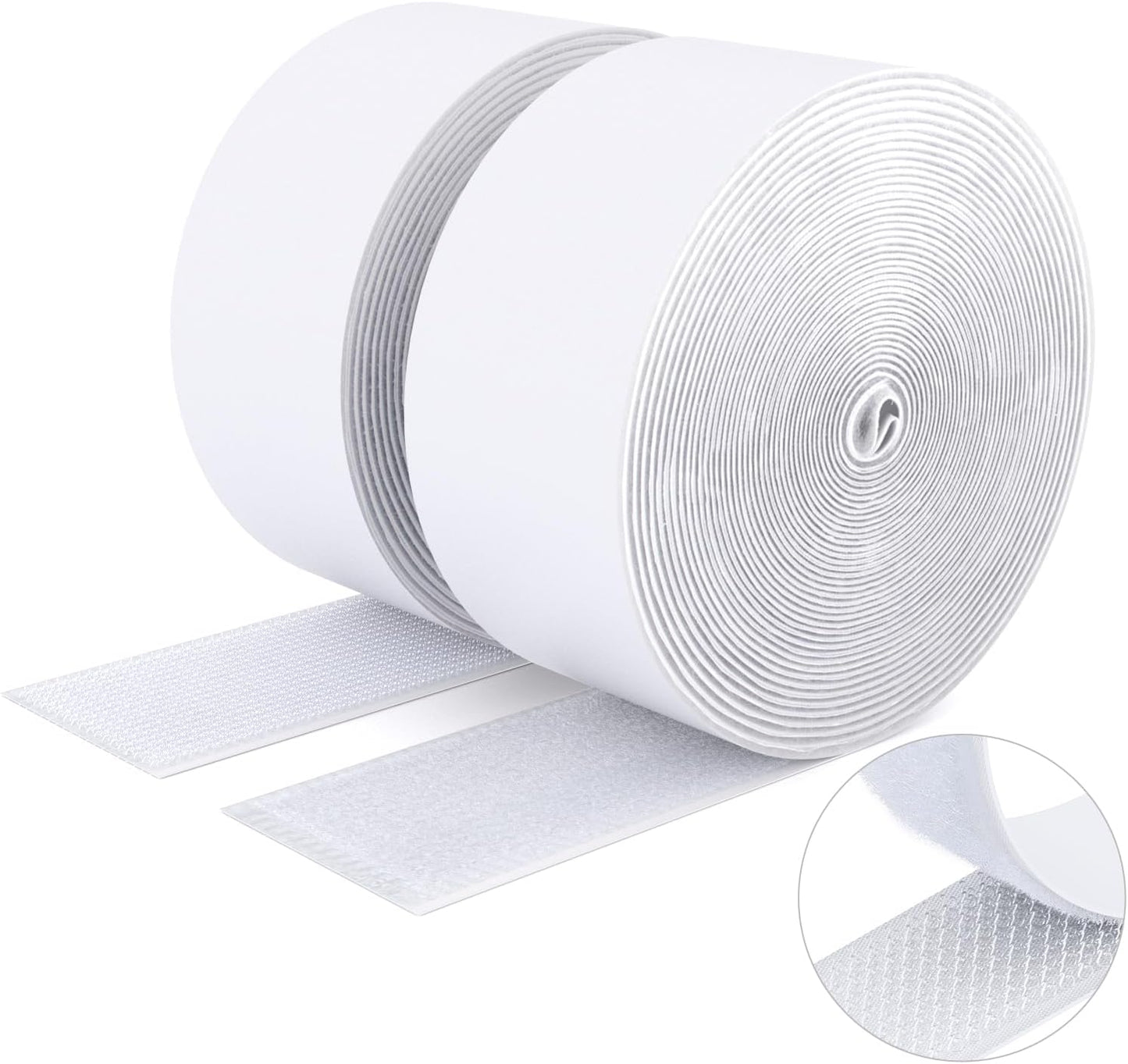  Double Sided Hook And Loop Tape, 20MM X 8M Self Adhesive Tape, Heavy Duty Tape, Interlocking Tape For Photo Frame, Mosquito Net, Carpet, DIY - White
