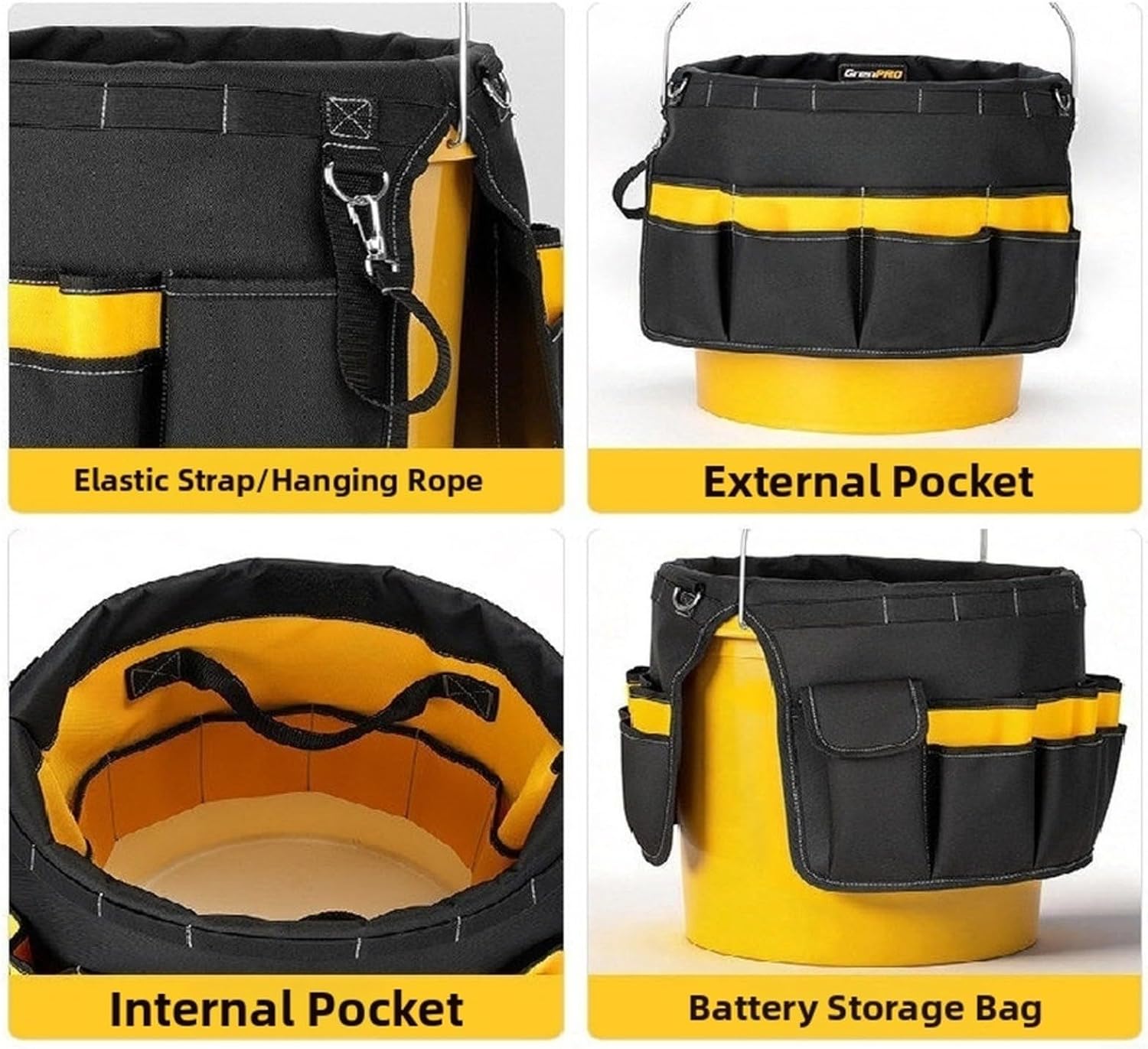  Entgoinggo Sac à Outils Portable Pour Réparation D'électricien, Organiseur Oxford 600D Très Résistant, Avec Plusieurs Poches, Bandoulière Réglable, Pour Nettoyage Extérieur (B)