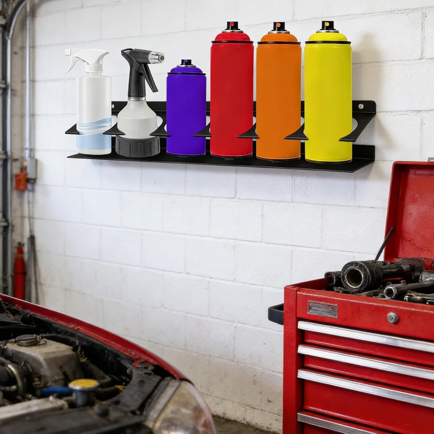  Générique Spray Bottle Holder Wall Mount - 6 Slots Can Hanger | Space-Saving Wall-Mounted Spray Can Organizer With Design, Garage, Trailer, Auto Shop, Home, Mobile Service, Or Truck Storage Solution