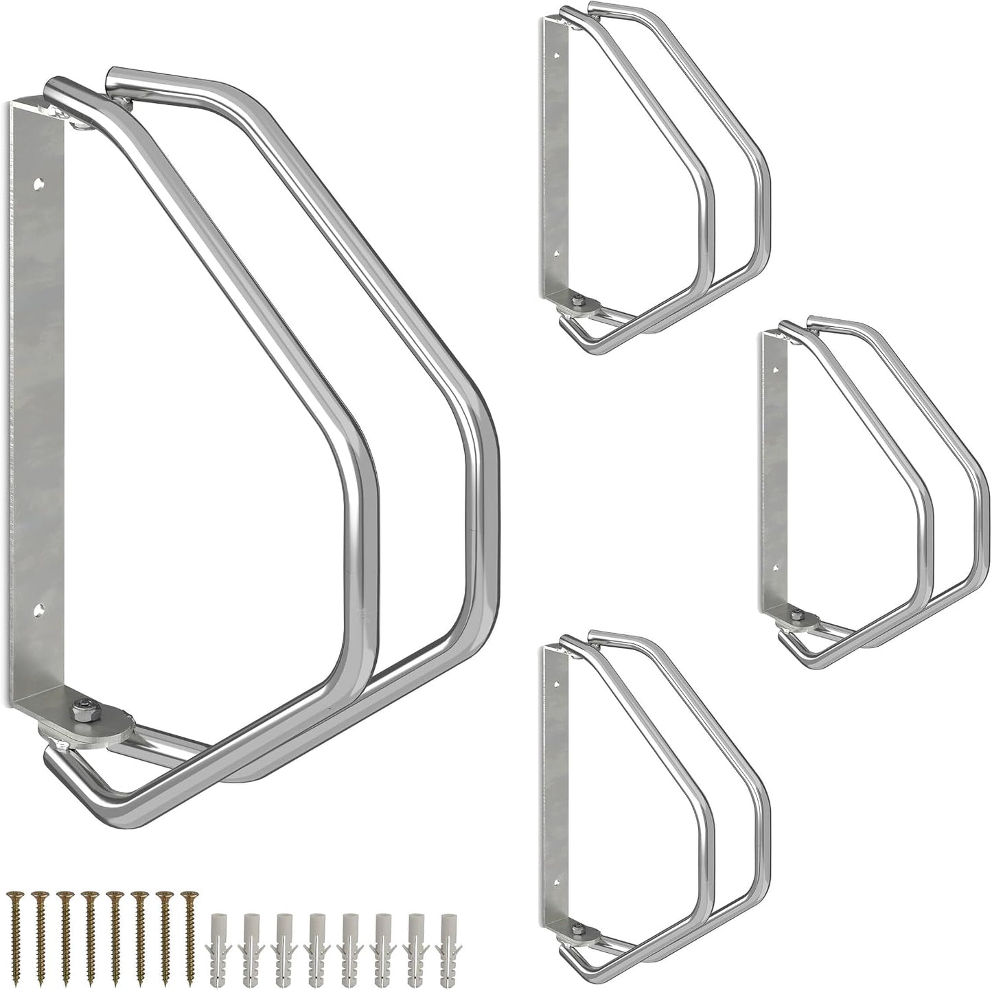  Relaxdays Support Mural Pour Vélo, Lot De 4, Acier Robuste, Râtelier Garage, Pivotant à 180°, Porte-vélo, Argenté
