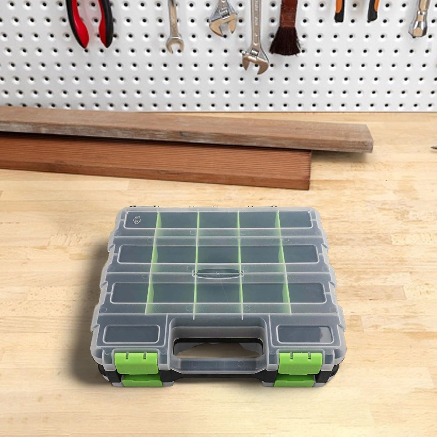  Entgoinggo Boîte De Rangement à Outils Double Face, Avec 34 Compartiments En Polypropylène, Avec Séparateurs Amovibles, Pour Vis, écrous, Boulons, Boîte Transparente, Avec Poignée, Pour Garage