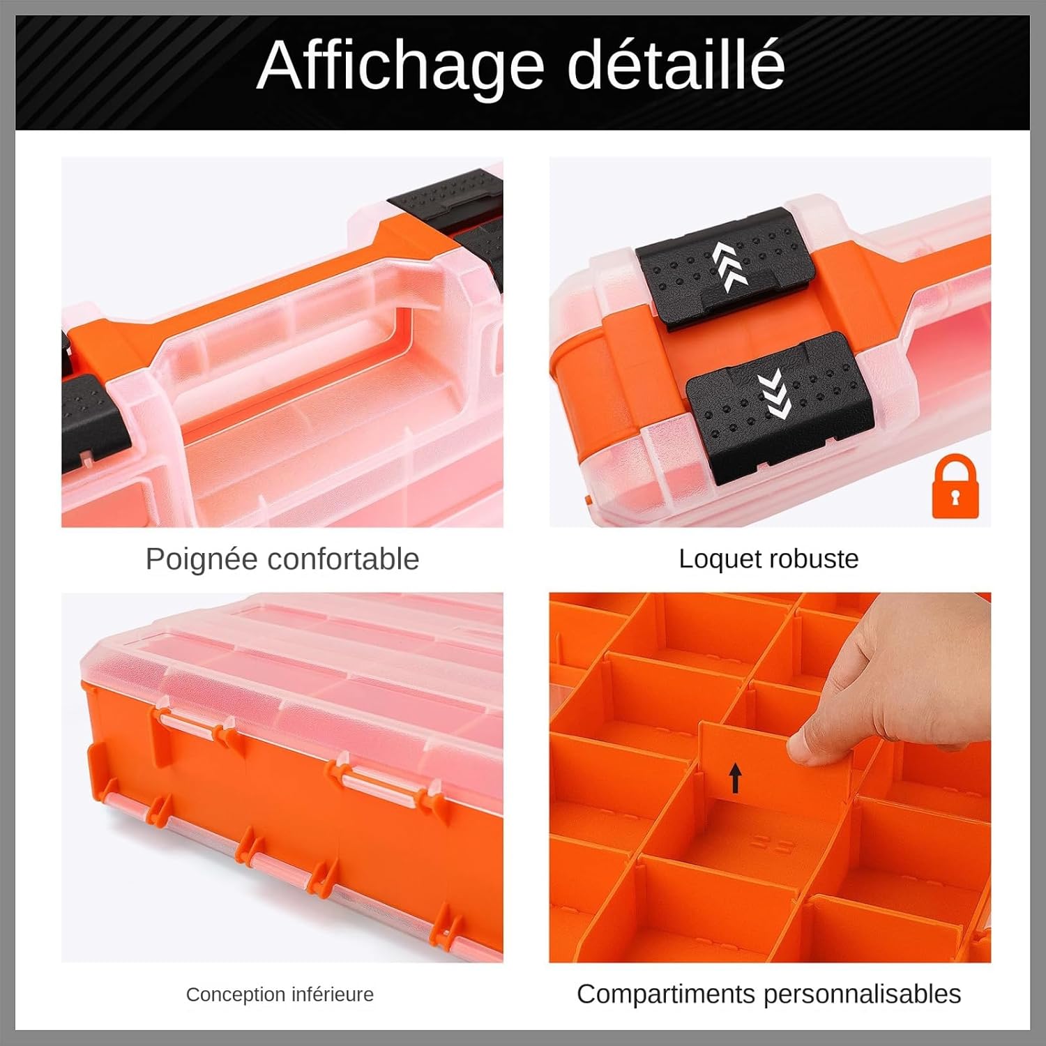  Boîte à Outils,Portable Double Face 34 Compartiments - Boîte De Rangement De Pièces Avec Cloisons Amovibles,pour Électronique, Perles, Bijoux, Quincaillerie, Boulons, Écrous, Forets,