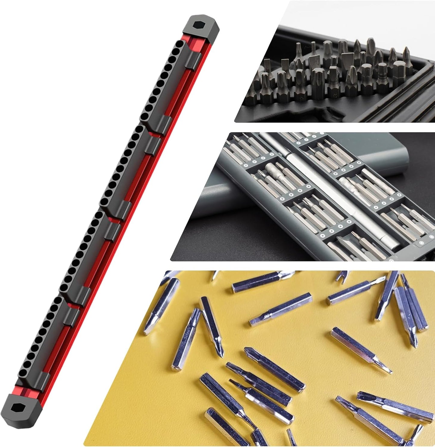 GENERIC Support Magnétique Pour Embouts De Tournevis, Support Mural à 40 Emplacements, En Alliage D'aluminium, Organisateur De Douilles Magnétique, Station De Positionnement Pour Outils électriques Pour Le