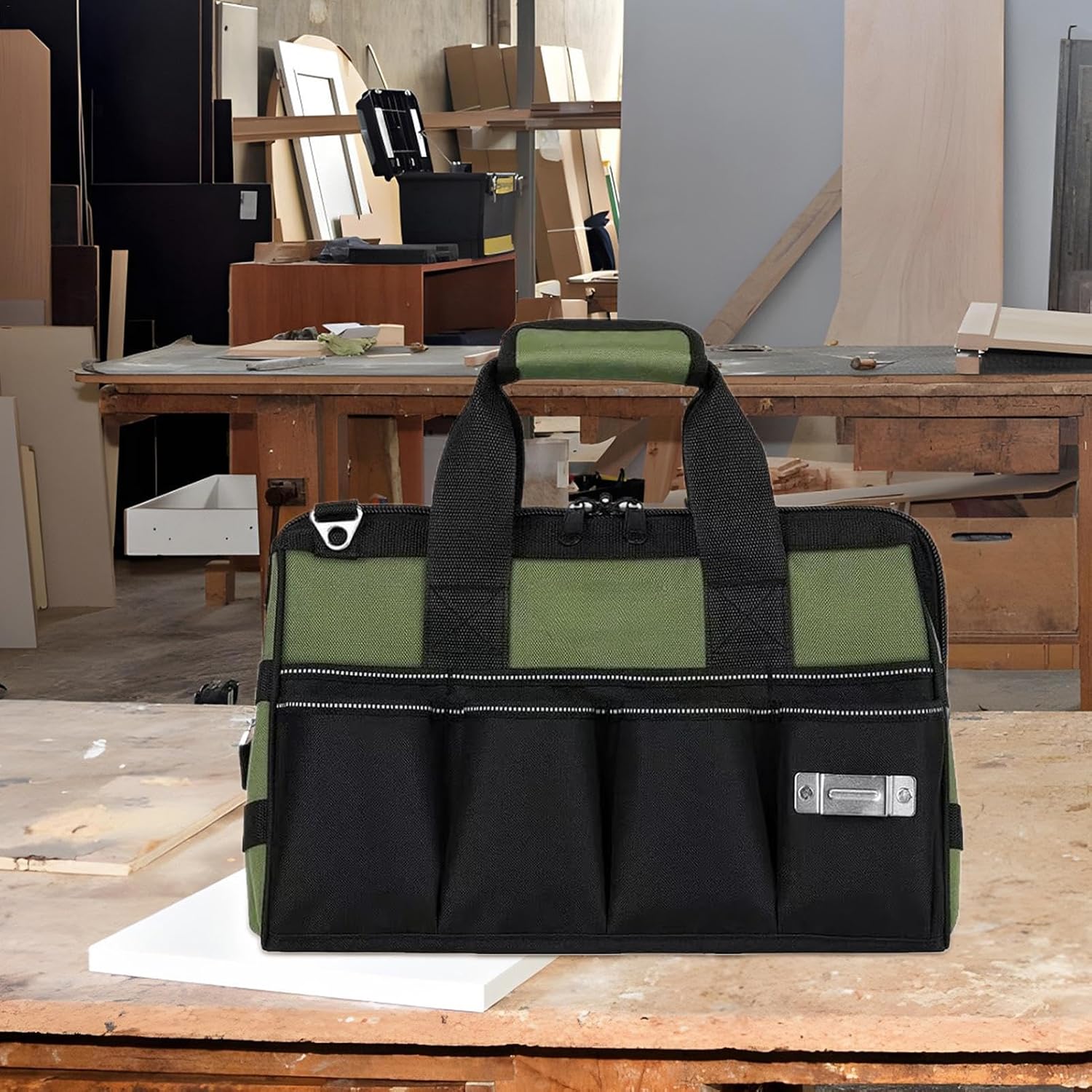 Genérico Generico Multi-Pocket Utility Bag, Multifunctional Work Tote, Wide Mouth Handheld Tool Bag, Electrician Tool Carrier, Grand Tool Organizer, Heavy Duty Tool Bag,