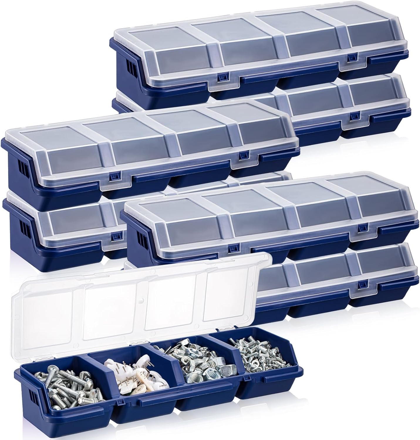  Hushee Lot De 6 Boîtes De Rangement à Vis Avec Couvercles, 4 Compartiments, Compartiments De Séparation, Boîte à Outils De Tri Pour Garage, Artisanat, Outils, Quincaillerie, établi, Rangement - Bleu