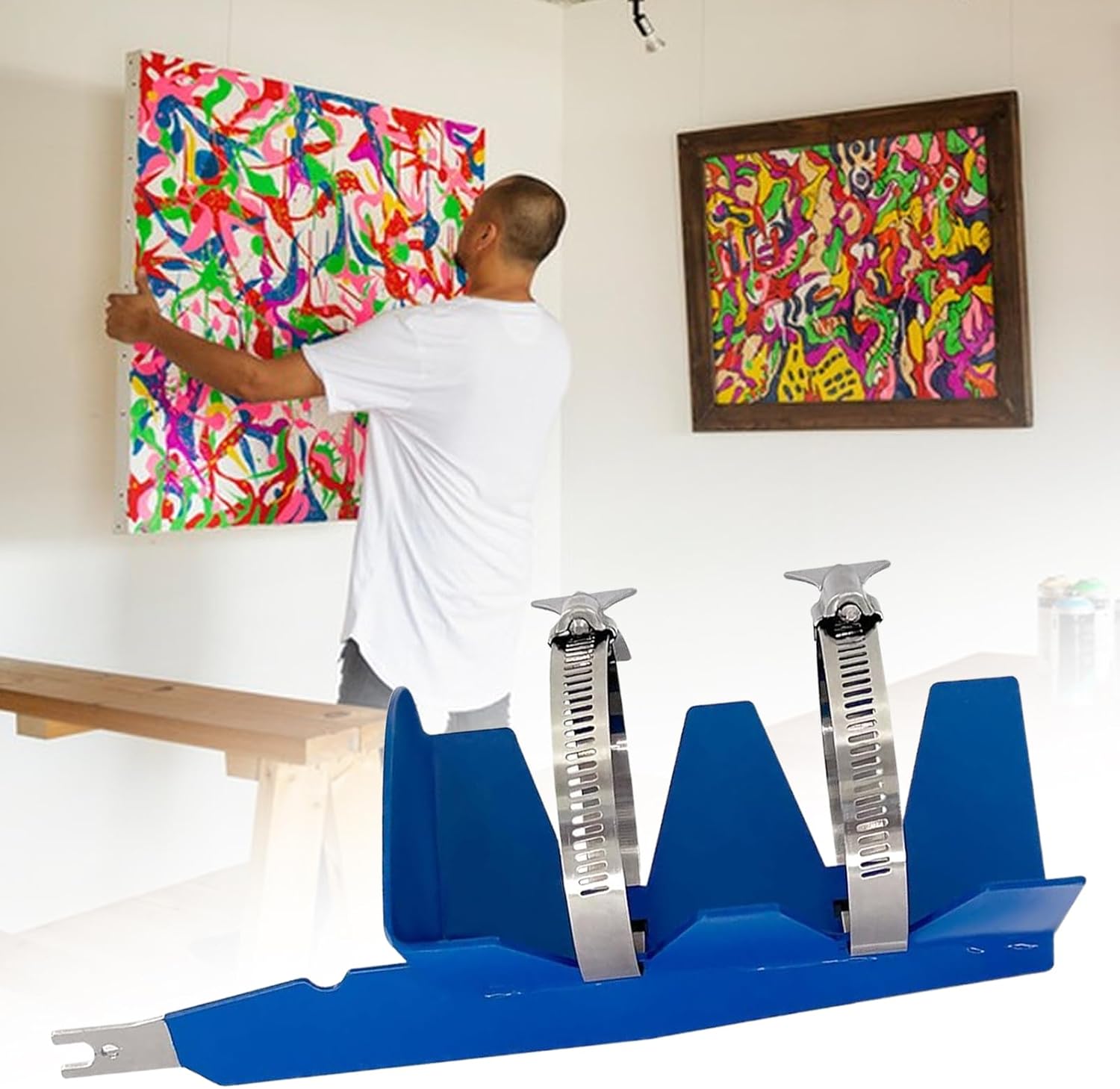  Secoueur Pour Bombes De Peinture Aérosol - Avec Courroies Double Fixées Acier Inoxydable Fournitures De Jardin,Outil Secoueur De Peinture - Pour Extérieur Intérieur Garage Camping-Car Maison Apparteme