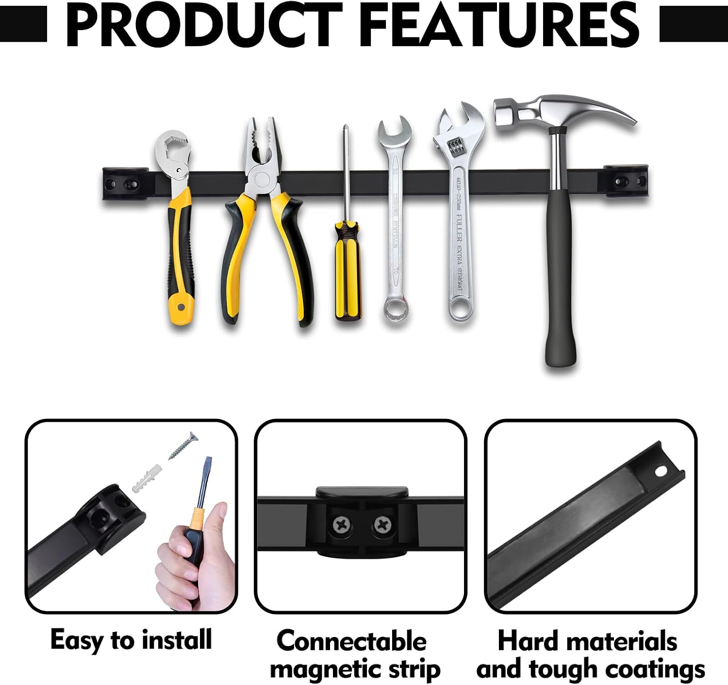  Lot De 4 Supports Magnétiques De 30,5 Cm, Barre Magnétique Avec Revêtement En PVC Pour Garage, Organisateur D'outils De Garage, Bande De Suspension, Support Magnétique Robuste, Facile à