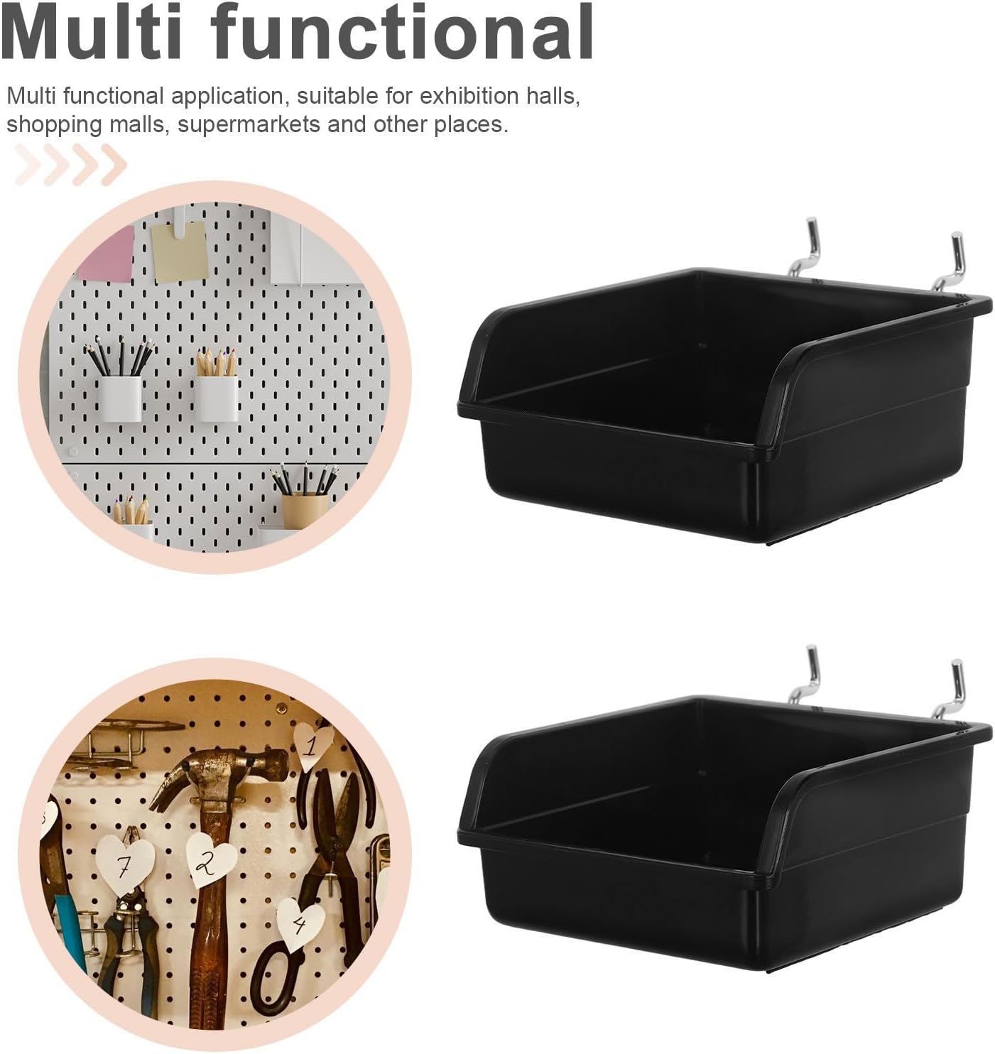  Angoily Boîte De Rangement Pour Bacs à Panneaux Perforés 10pcs En Plastique Noir Avec Crochets Métalliques, Solution De Stockage Polyvalente, Pour Outils Et Vis Dans Atelier