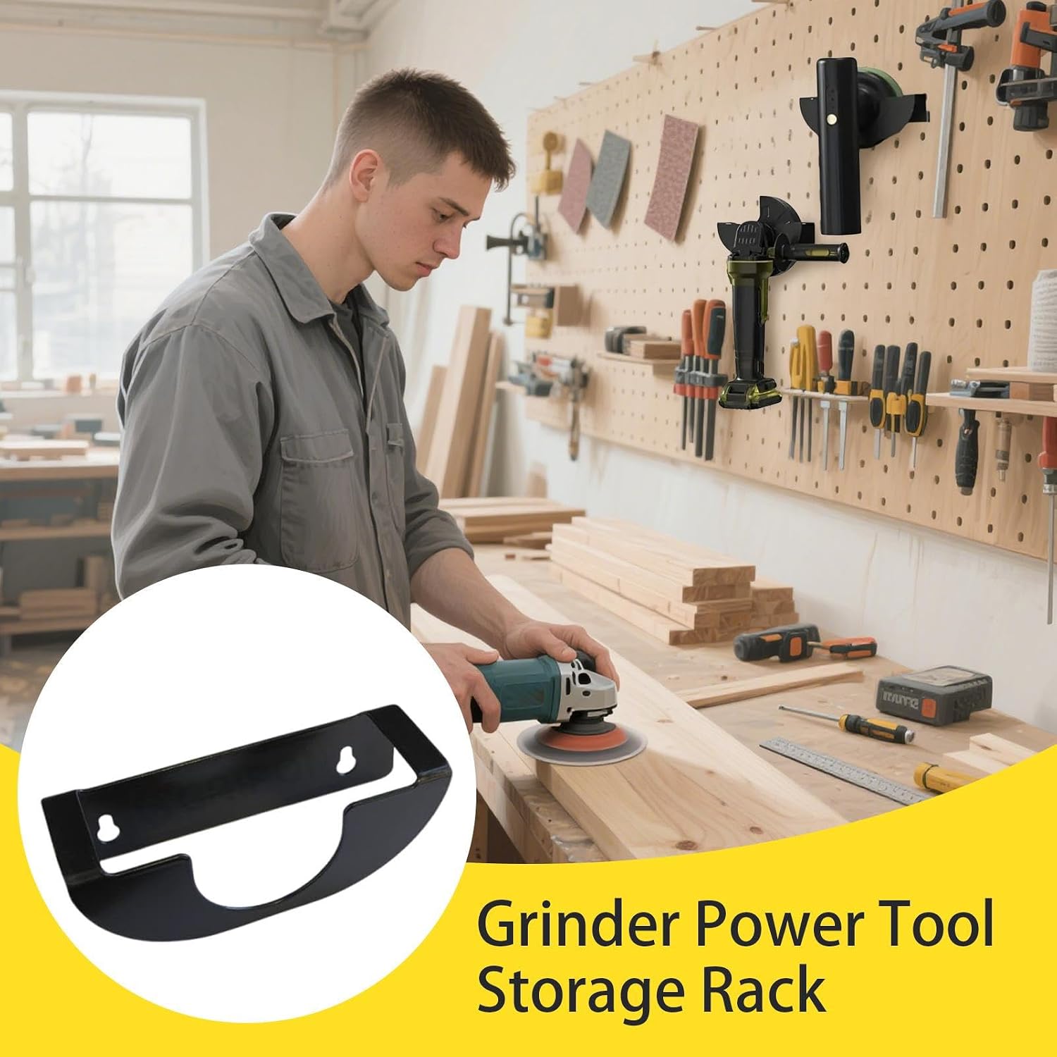  Organiseur D'outils électriques, Support Mural Pour Meuleuse, Support Robuste, Solution De Rangement Multifonctionnelle, Idéal Pour Garage, Atelier, Meuleuse D'angle, 15 X 4 X 5 Cm